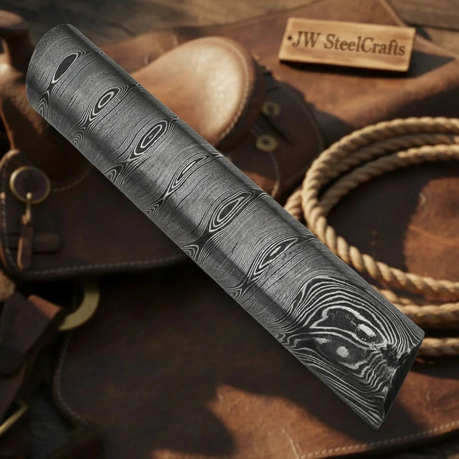 Hand Forged Damascus Steel Round Bar 4