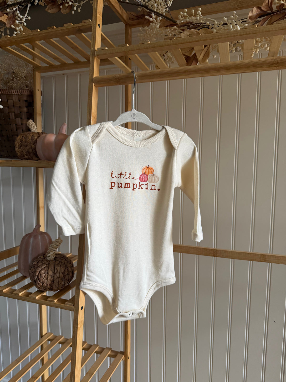 Little Pumpkin Stack Organic Bodysuit Long Sleeve by Tenth & Pine, product image 2