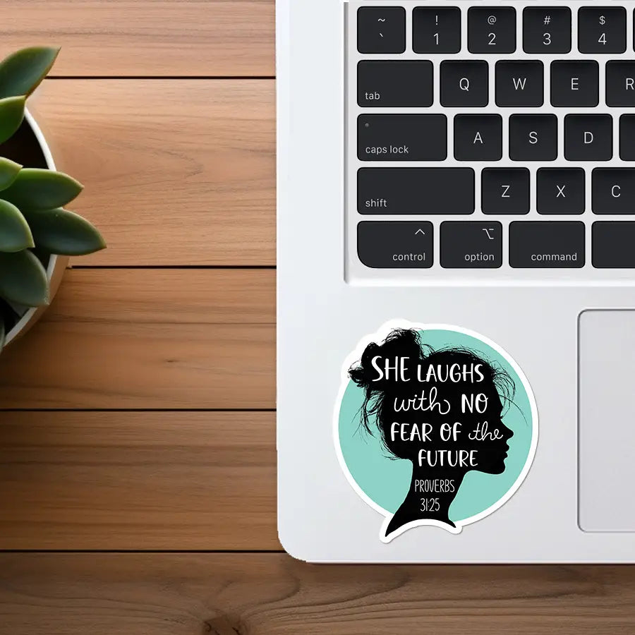 She Laughs with No Fear of the Future | Christian Sticker
