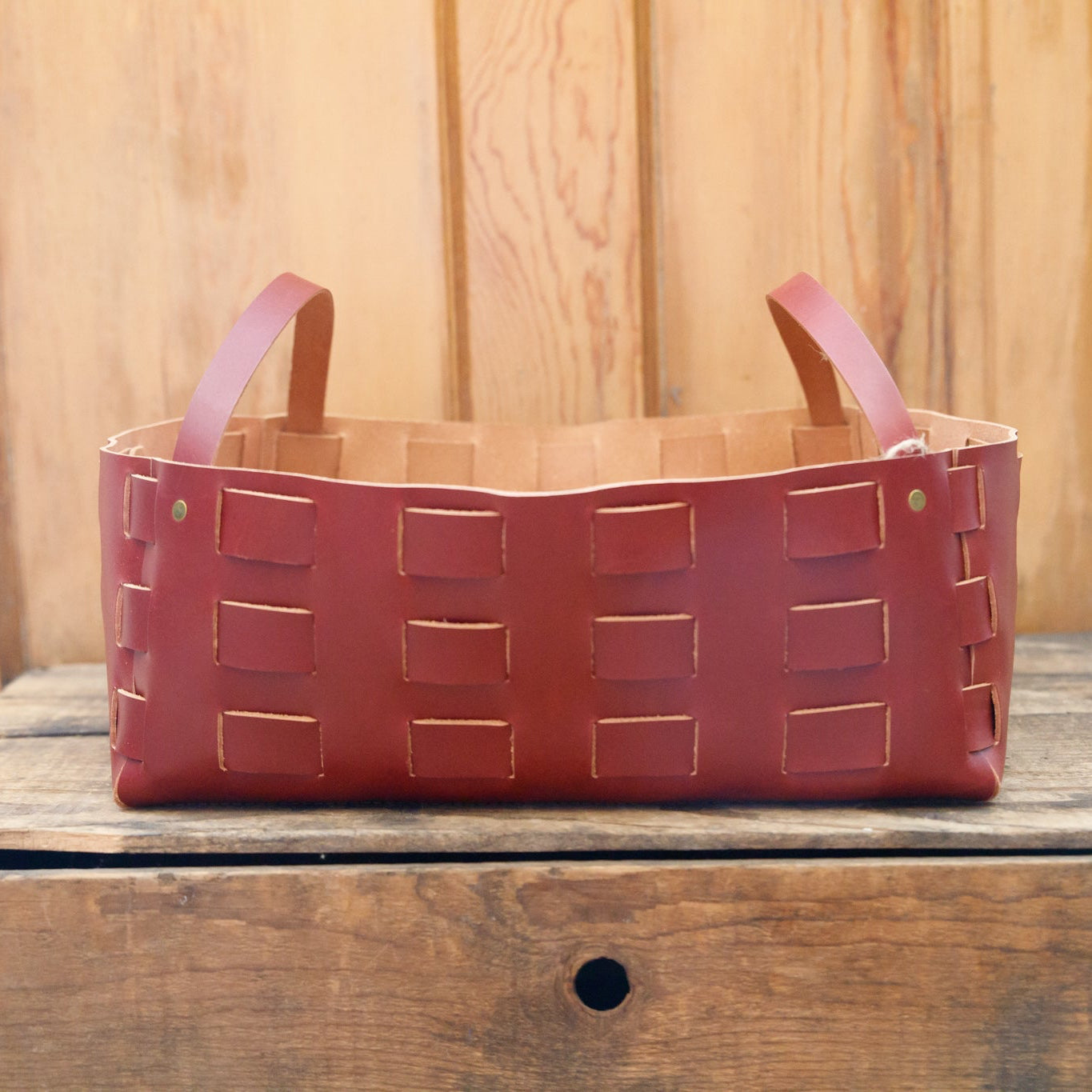Large Leather Woven Basket - USA Made