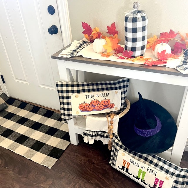 NEW BUNDLE SET: CHARCOAL & CREAM STRIPES Pillow (comes with foam insert and these 3 panels in back pocket); Winter Spring Summer Fall Autumn; TRICK OR TREAT, SUBWAY, MERRY & BRIGHT