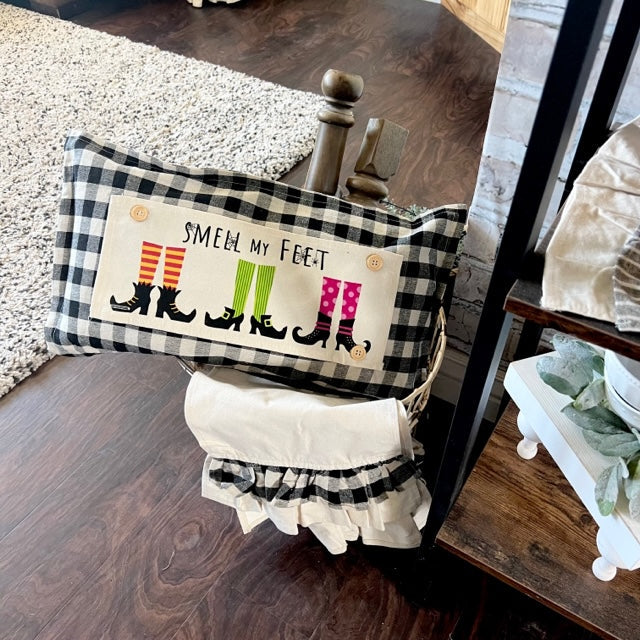 NEW! BUNDLE SET: Buffalo Check Gingham Pillow (comes w/ foam insert & these 3 panels in back pocket) SMELL MY FEET, PUMPKIN PIE, CHRISTMAS TRUCK
