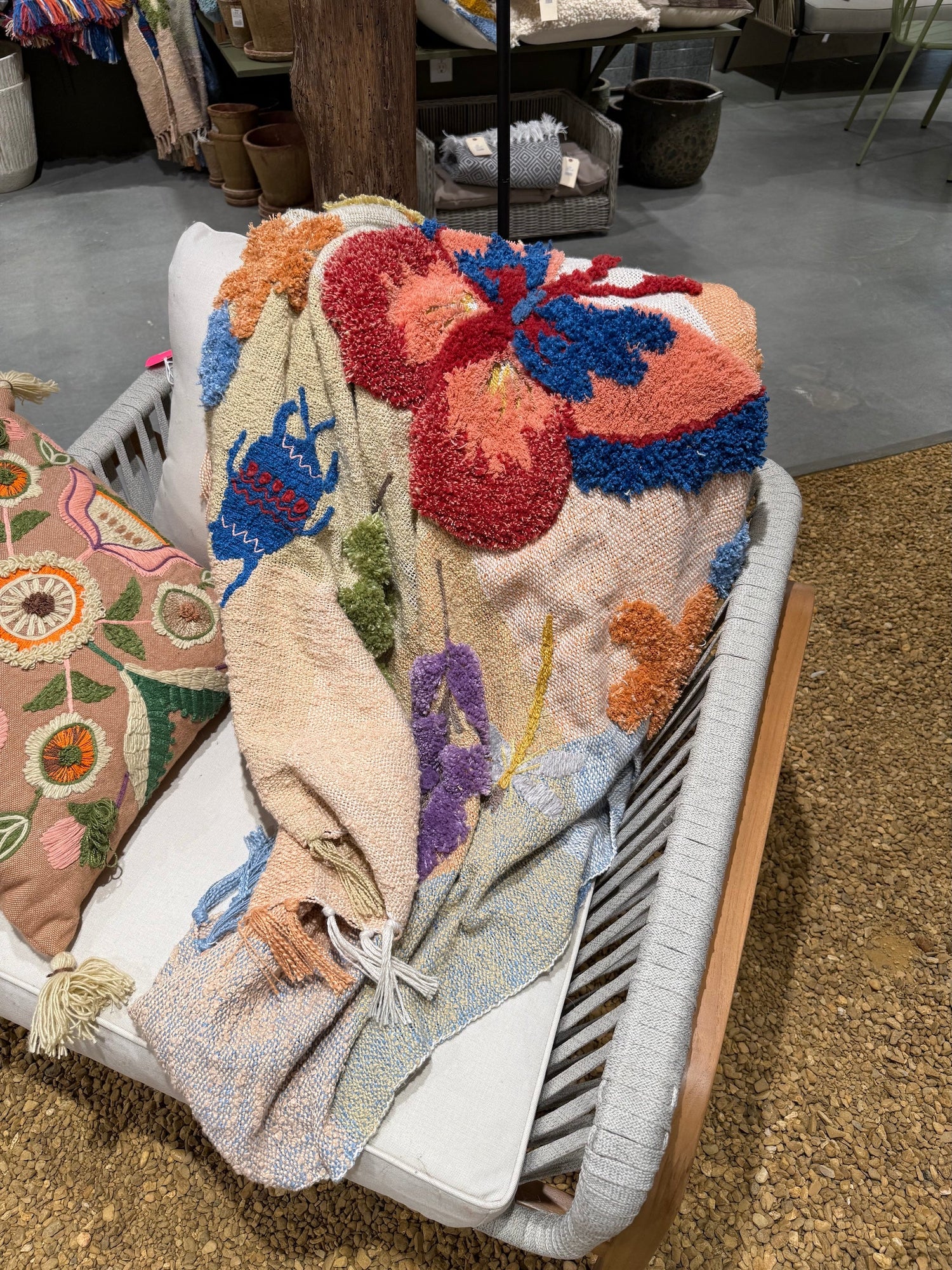 Tufted & Embroidered Butterfly & Insect Woven Throw Blanket | 60
