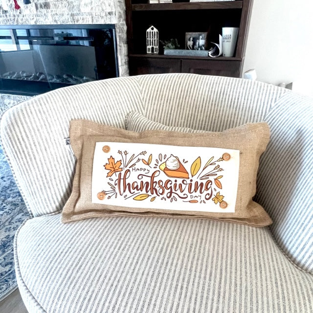 NEW! BUNDLE SET: Buffalo Check Gingham Pillow (comes w/ foam insert & these 3 panels in back pocket) SMELL MY FEET, PUMPKIN PIE, CHRISTMAS TRUCK