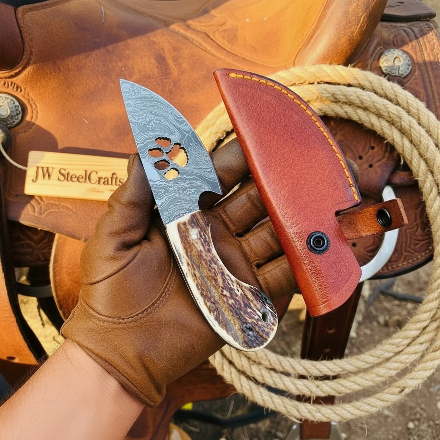 Damascus Bear Paw Skinner Knife 7