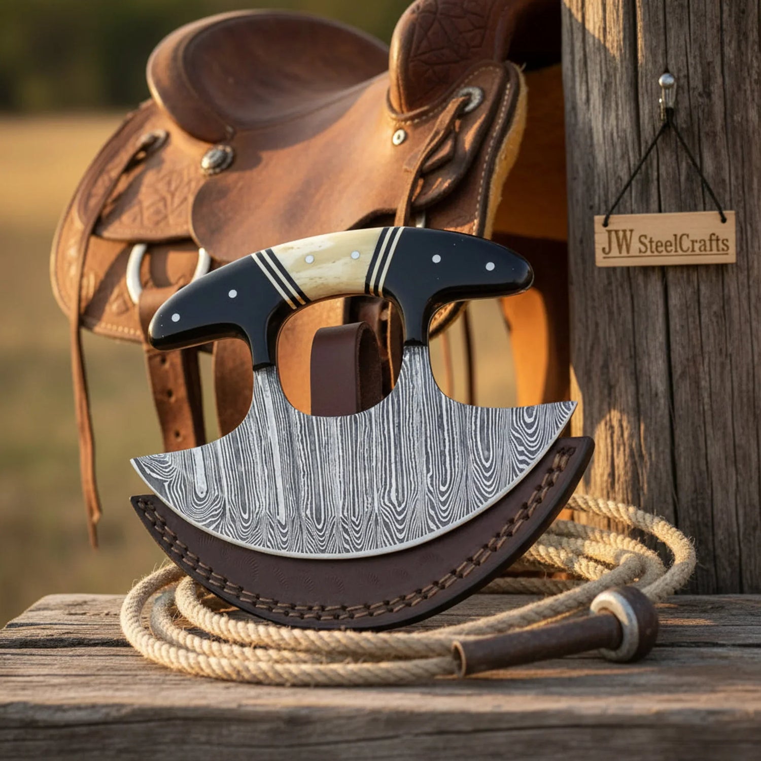 Handmade Damascus Ulu Knife 4