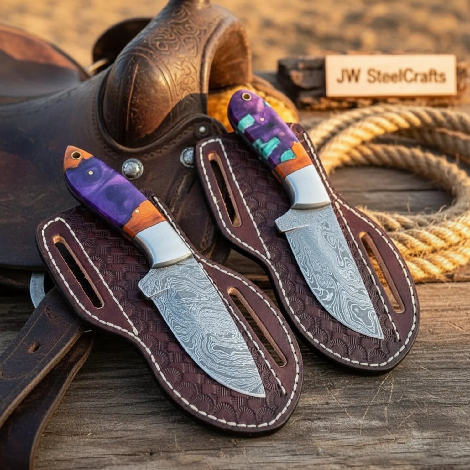Prairie Fire Cowboy Knife Set of 2 Multi Color Resin Handle 7