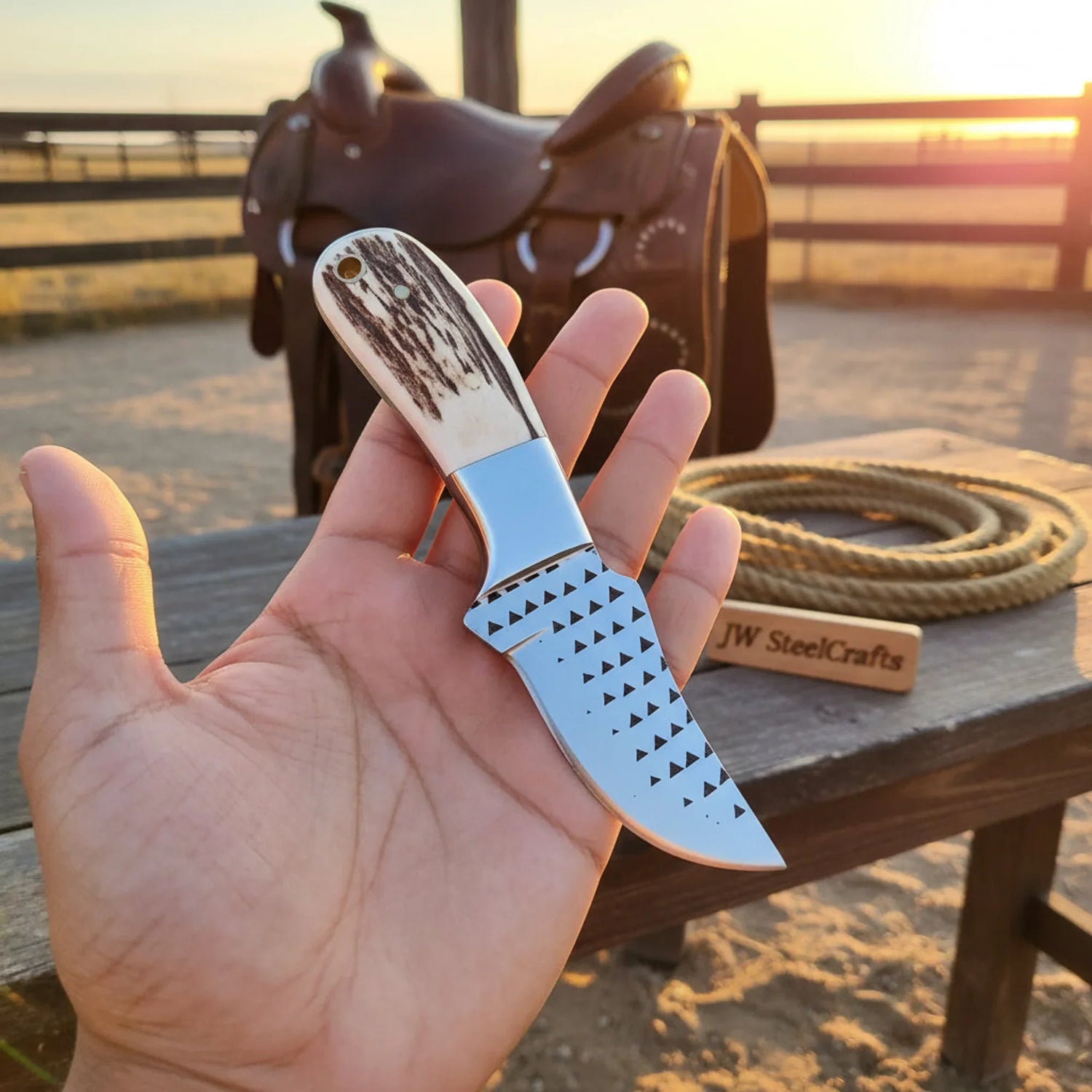 Rasp Steel Cowboy Knife Rasp Steel Stag Horn Handle Steel Bolster Western 5