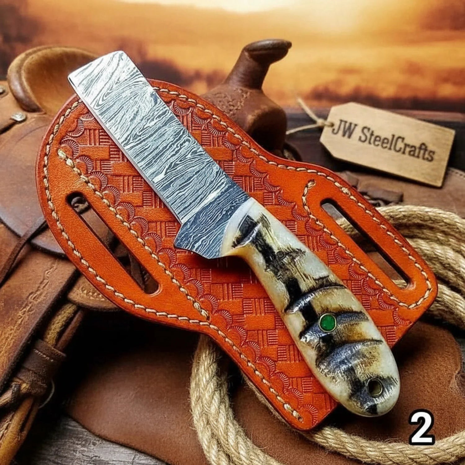 Handmade Damascus Steel Bull Cutter Knife 8