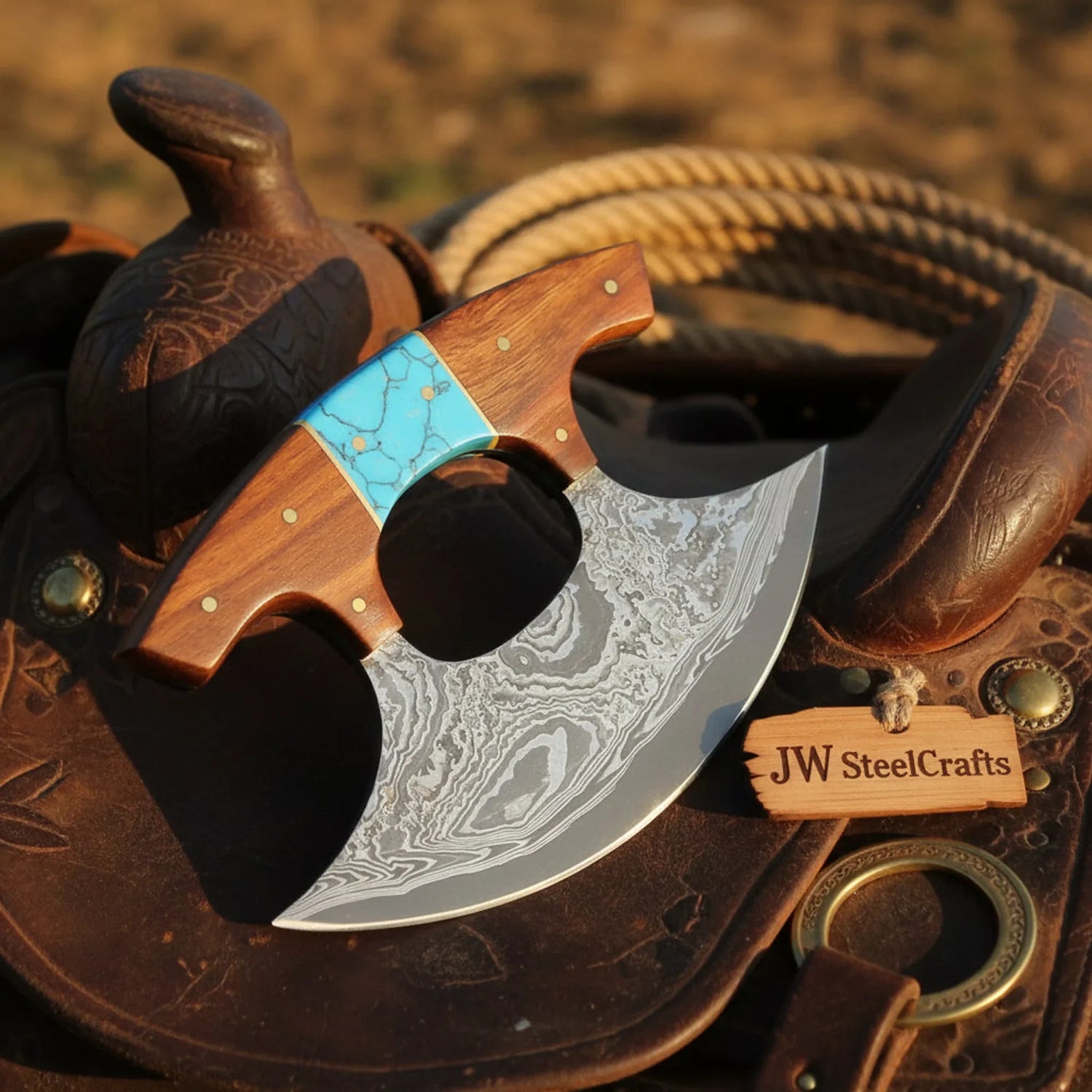Damascus Push Dagger Ulu knife 4