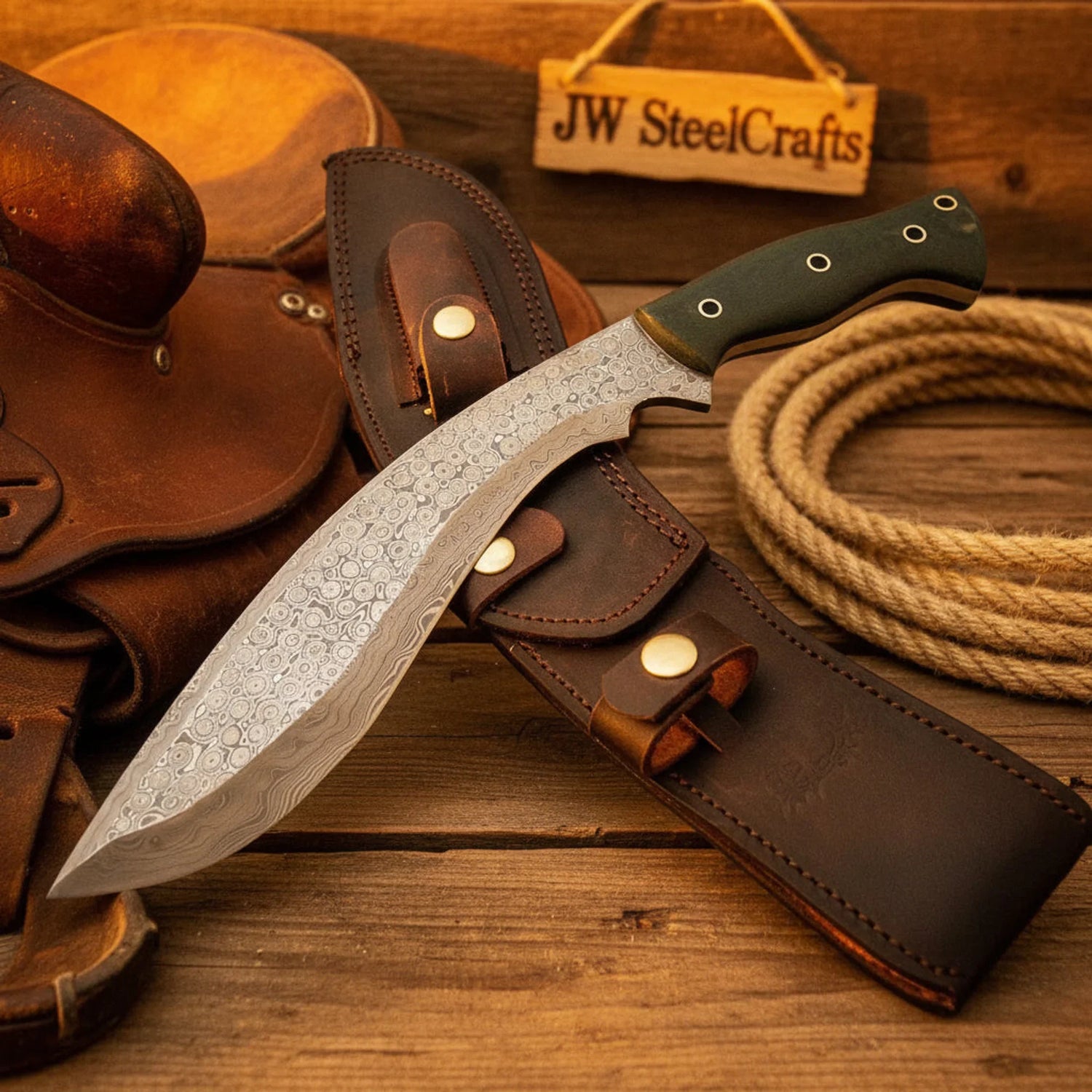 Damascus Serrated Kukri Knife 9