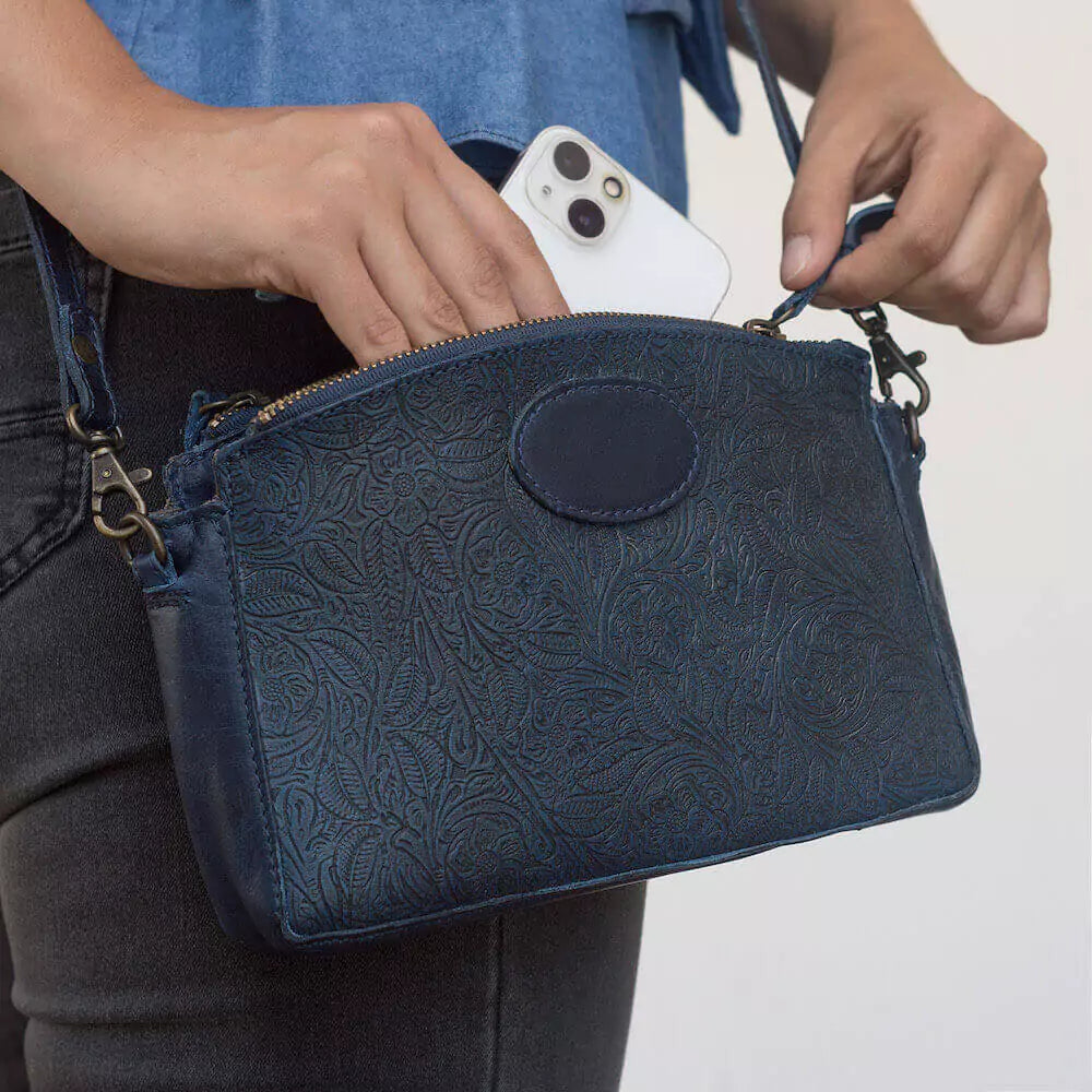 Tooled Leather Crossbody Bag