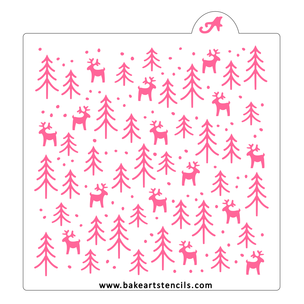 Nordic Winter Pattern Stencil: Deer, Pine Trees