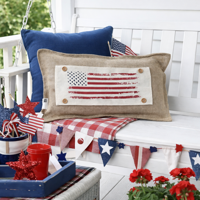 PANEL ONLY: RECTANGLE Summer American America Flag Vintage, White Wash, Faded, Well Loved; OLD GLORY
