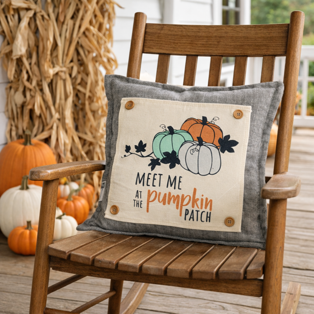 PANEL ONLY: SQUARE Fall, Autumn Thanksgiving Gingham for throw pillow MEET ME AT THE PUMPKIN PATCH