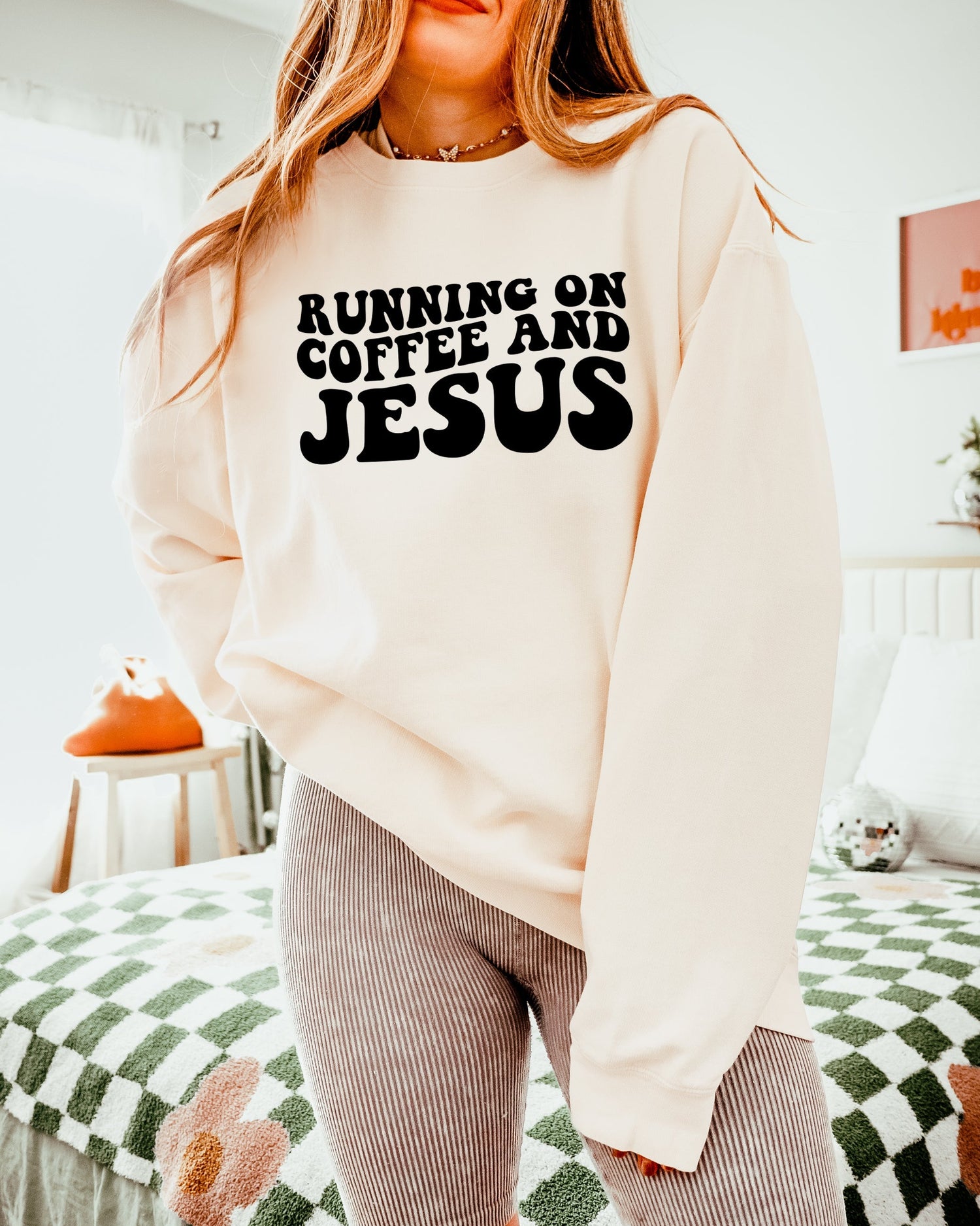 Running On Coffee & Jesus Christian Garment Dyed Comfort Colors Sweatshirt