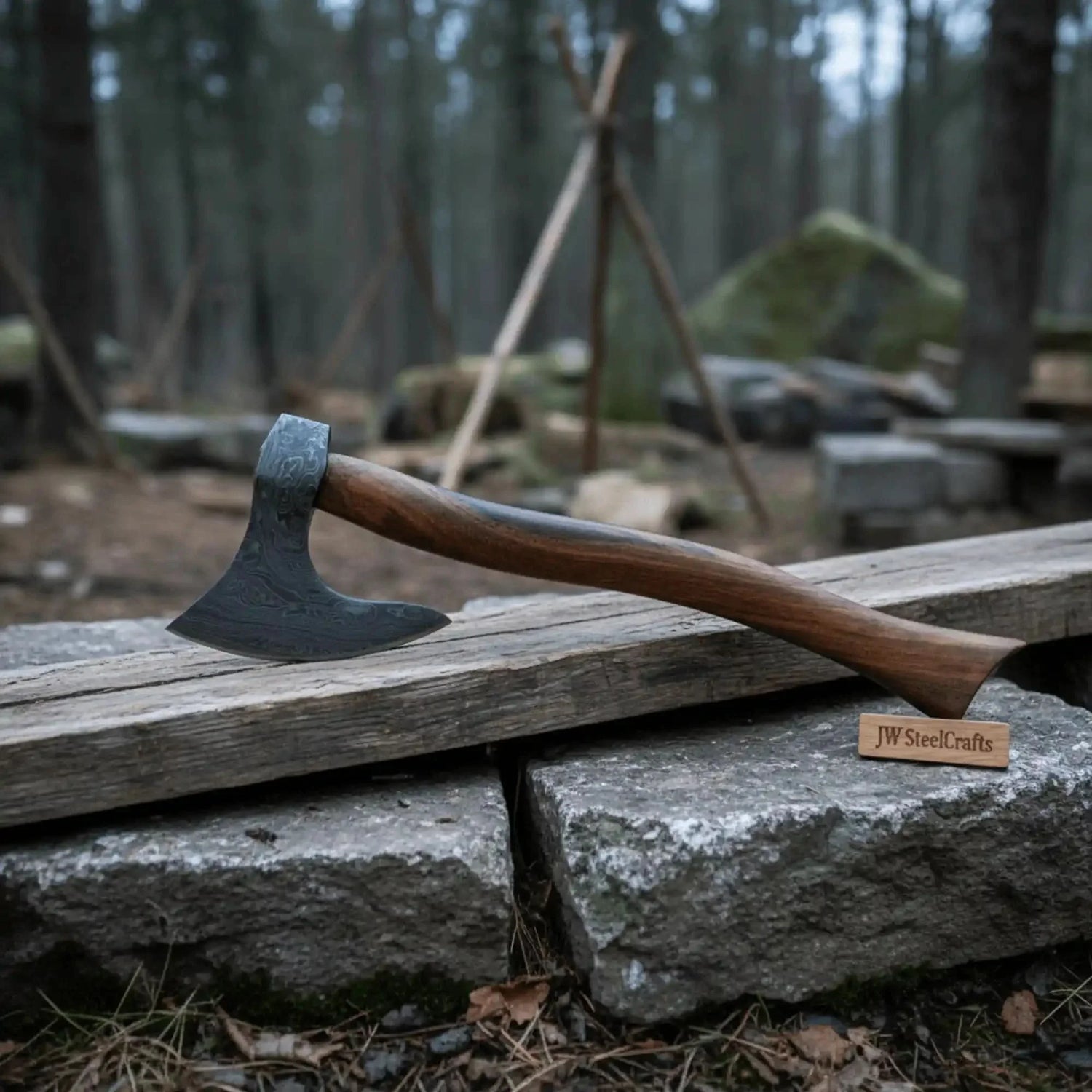 Damascus Skeggøx Bearded Axe Set with Two Matched Forged Heads
