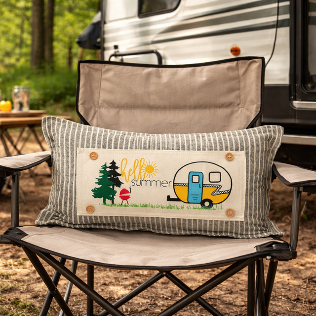 PANEL ONLY: RECTANGLE Hello BBQ Summer Vintage Camping Yellow Sunshine Camper, SUMMER CAMPER