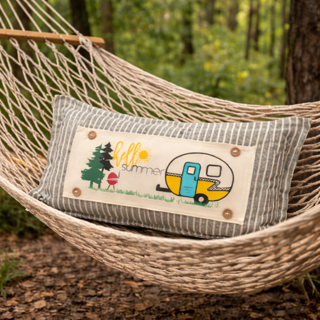 PANEL ONLY: RECTANGLE Hello BBQ Summer Vintage Camping Yellow Sunshine Camper, SUMMER CAMPER