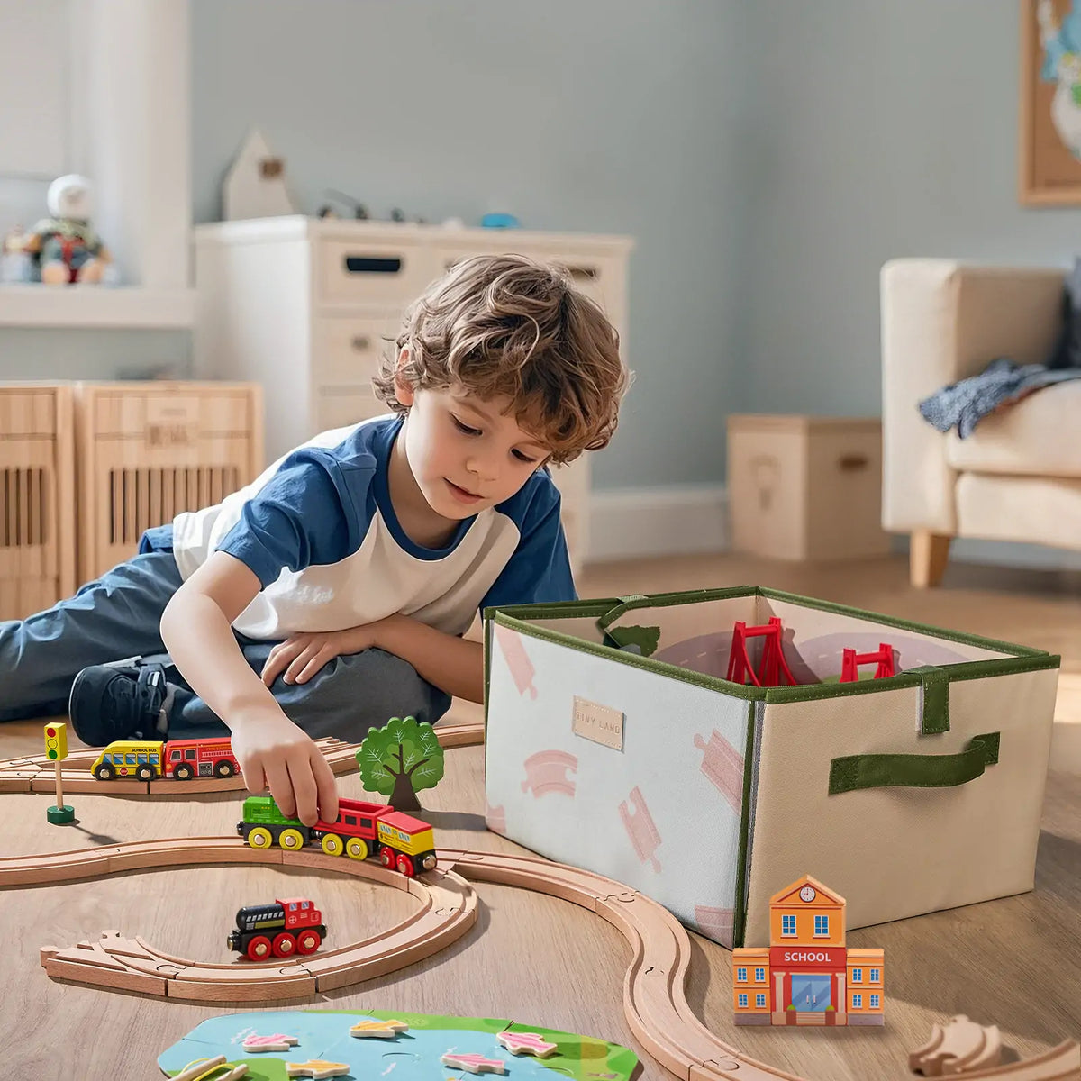 Tiny Land® 110-Piece Wooden Train Set with Folding Storage Box by Tiny Land INC, product image 2