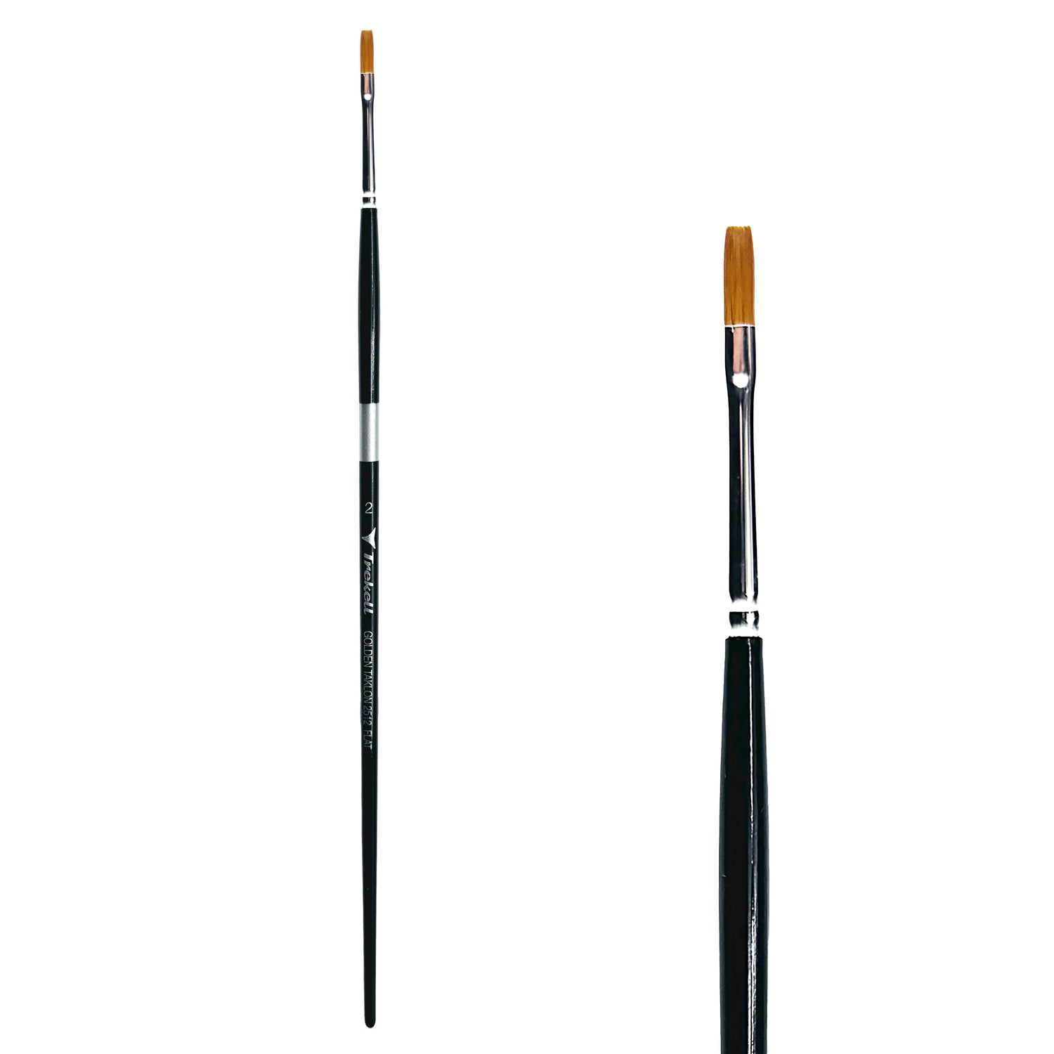 Trekell Golden Taklon #2 Flat Brush - Long Handle