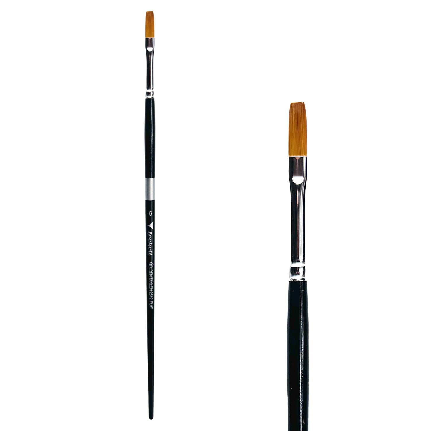 Trekell Golden Taklon #6 Flat Brush - Long Handle