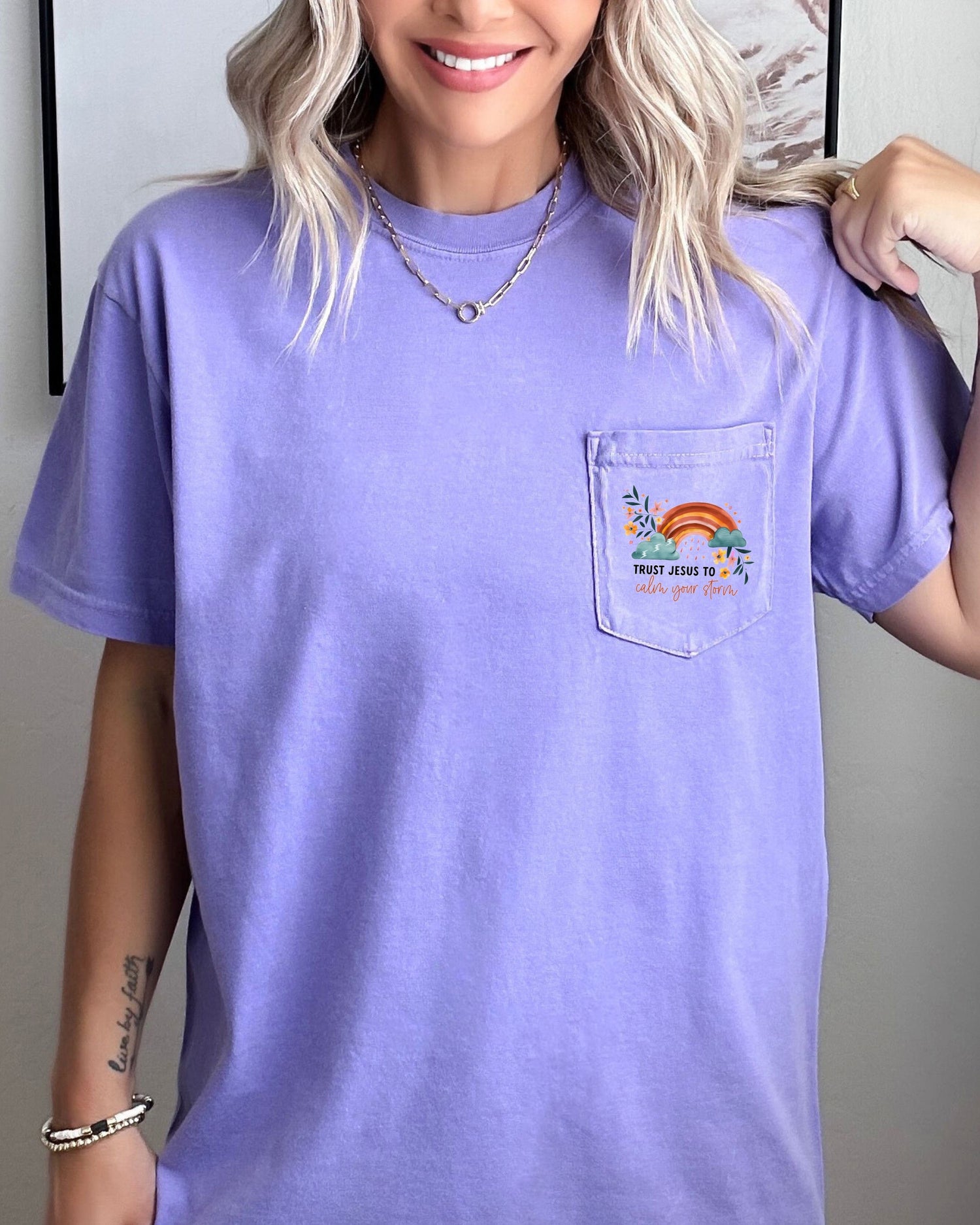Trust Jesus to Calm your storm Comfort Colors Pocket T Shirt |Bible, Christian shirt