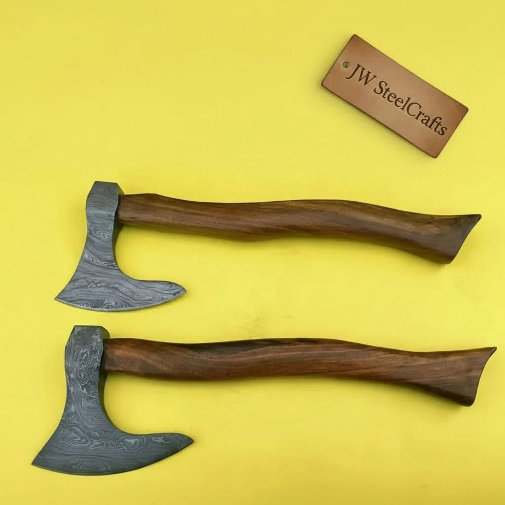Damascus Skeggøx Bearded Axe Set with Two Matched Forged Heads