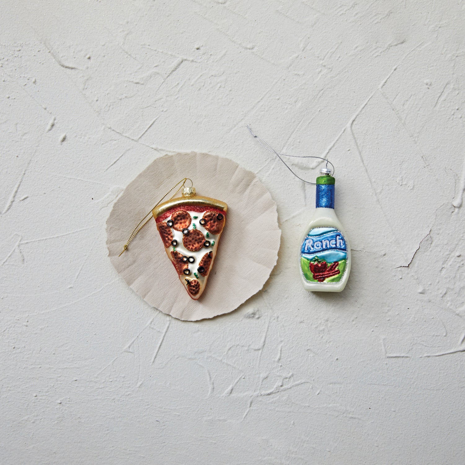 Hand-Painted Glass Ranch Dressing Bottle Ornament with Glitter