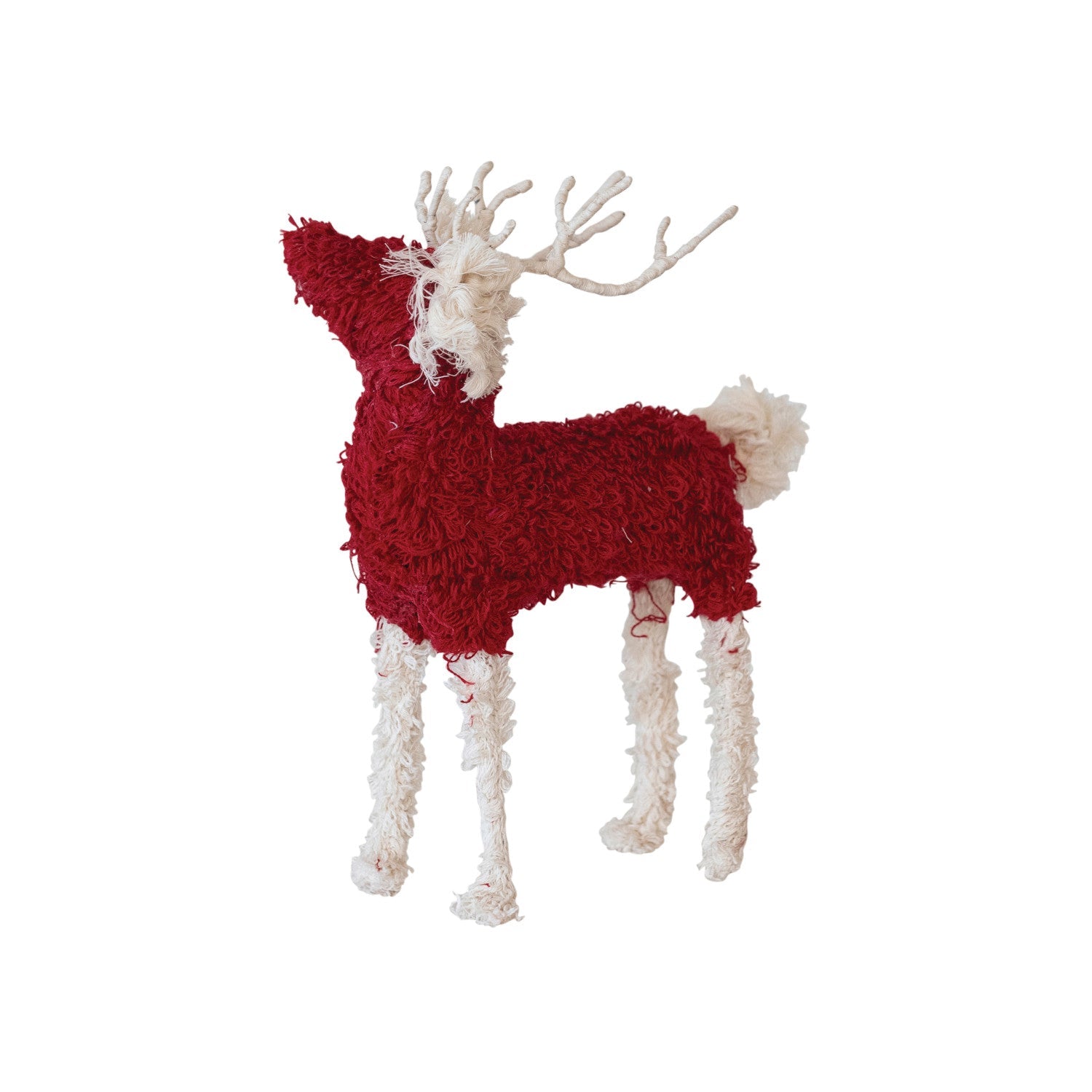 Red & White Bouclé Cotton Knit & Wire Reindeer
