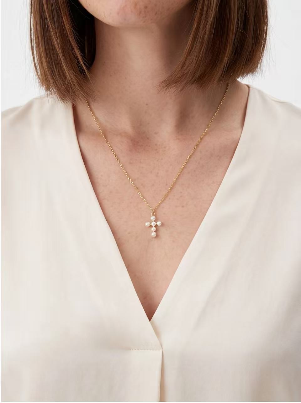 Pearl Cross Pendant Necklace