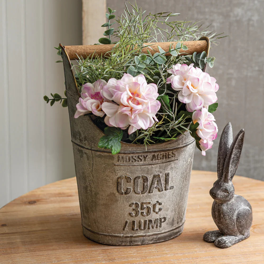 Metal Coal Bucket with Wood Handle