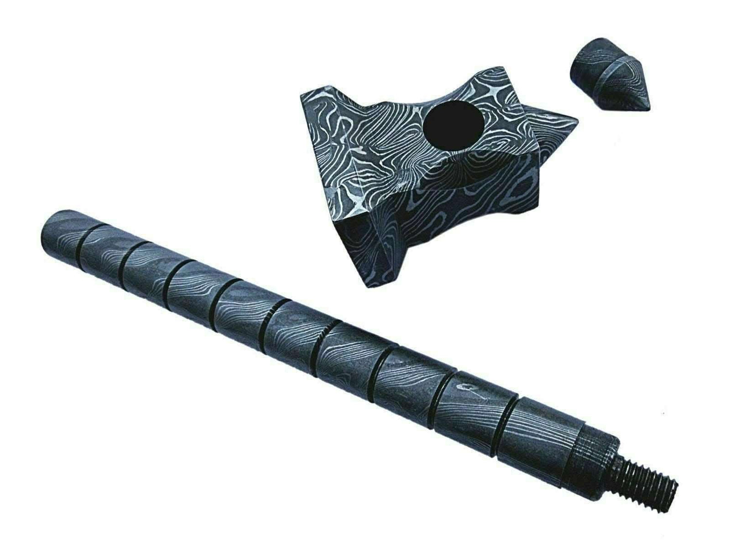 Sculpted Damascus Steel War Hammer 12