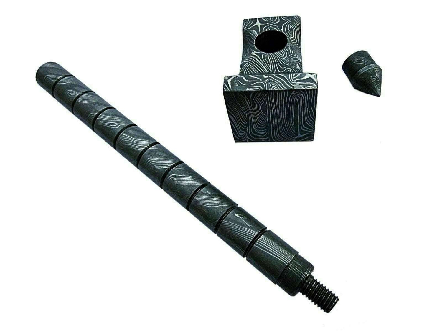 Sculpted Damascus Steel War Hammer 12