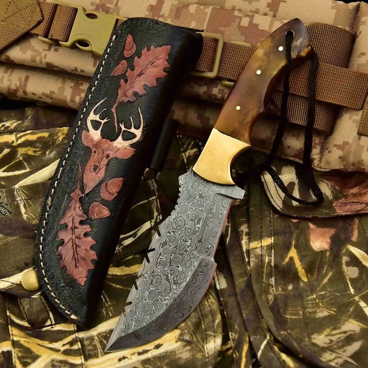 Damascus Steel Tracker Knife Multiple Handle Colors | JW SteelCrafts