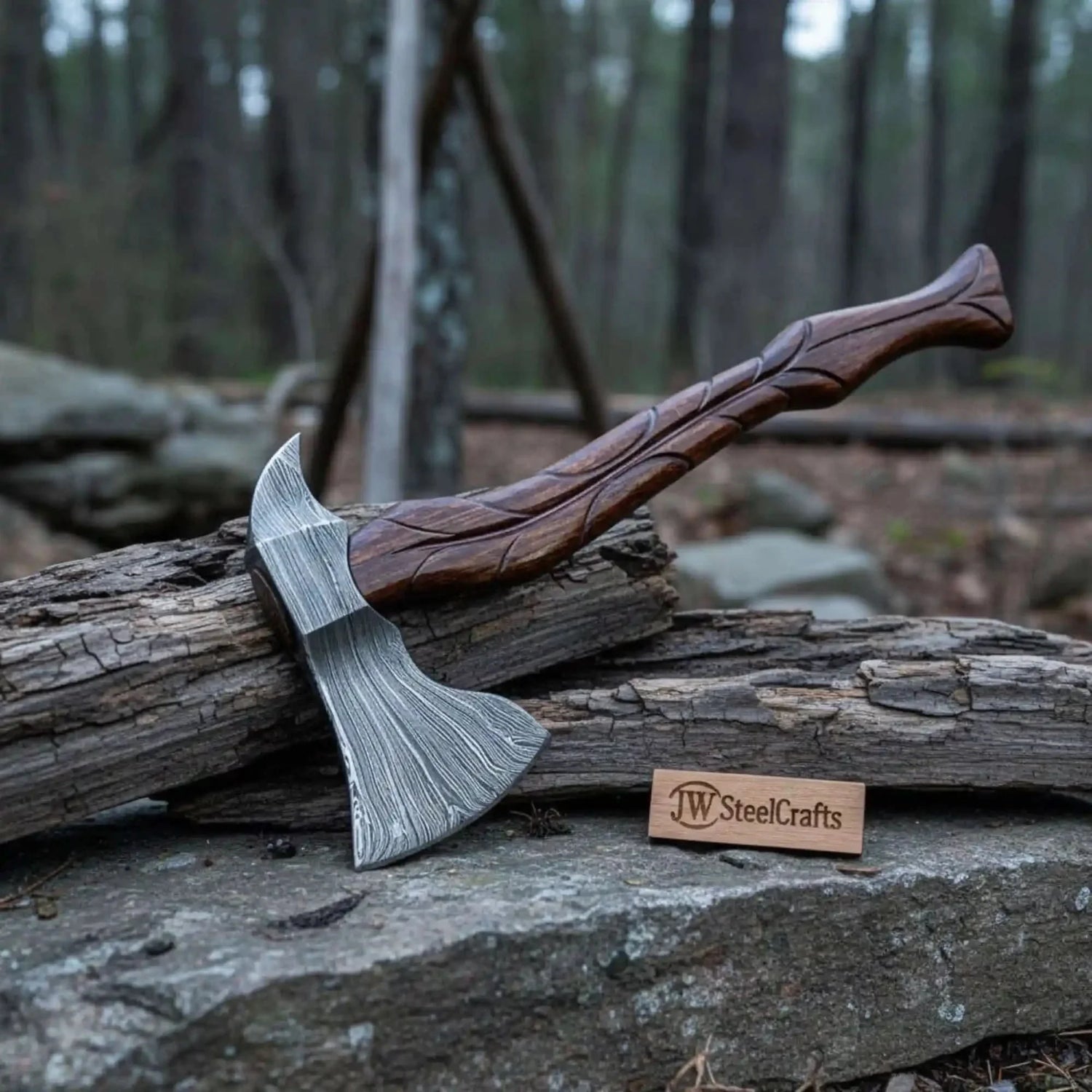 Vyneholt Carved Camp Axe with Hand Carved Faceted Haft
