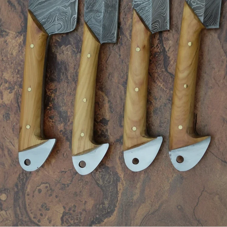 Damascus Kitchen Knife Set of 4 - Hand-Forged Full Tang Blades