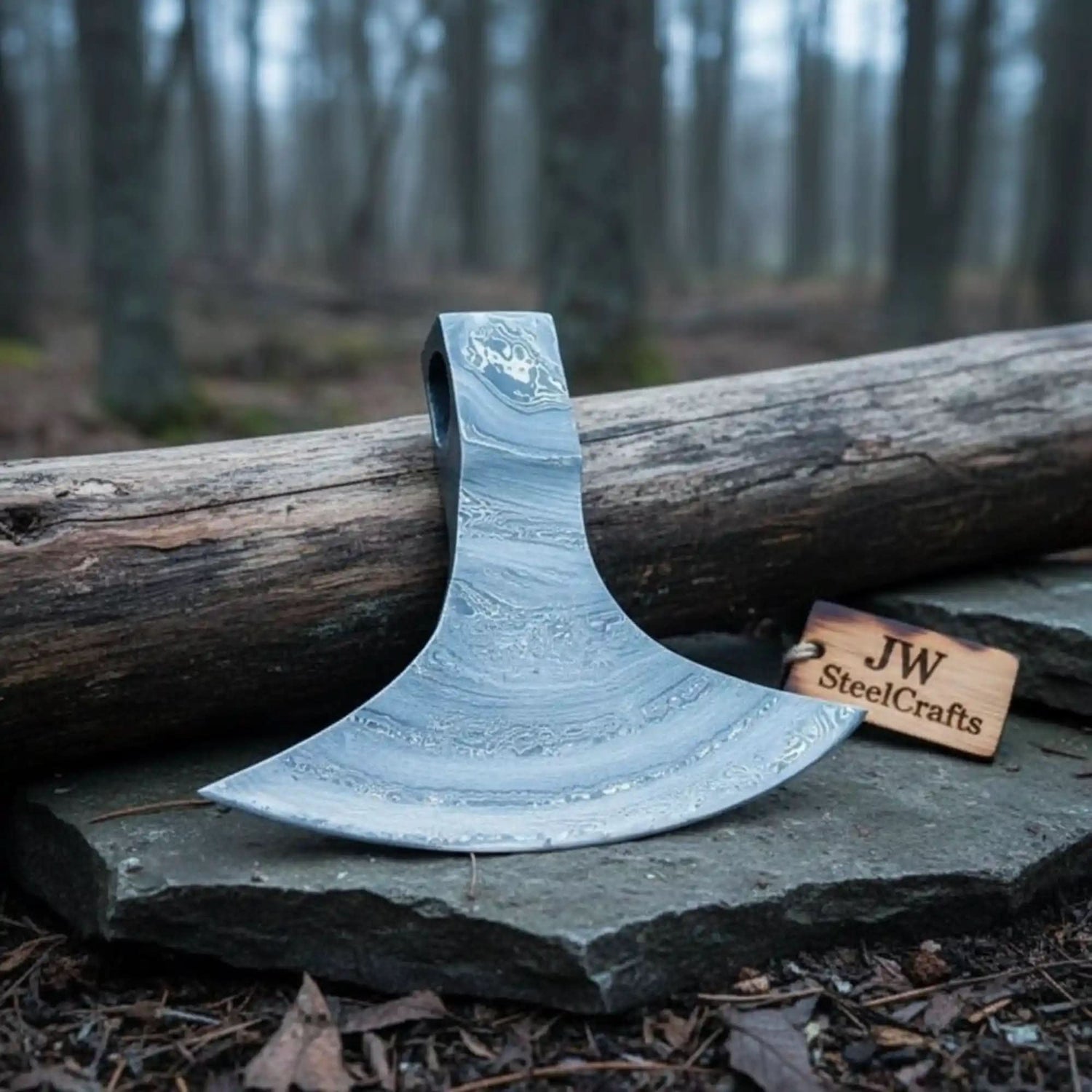 Damascus Steel Bearded Axe Head Blank – Hand Forged Viking Axe Head for Custom Handle Making