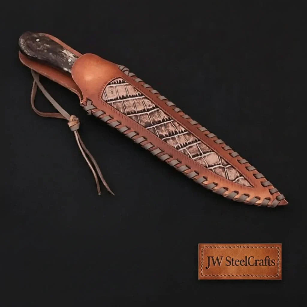 Custom Handmade Damascus Steel Boning Knife With Colour Bone Handle with Leather Sheath