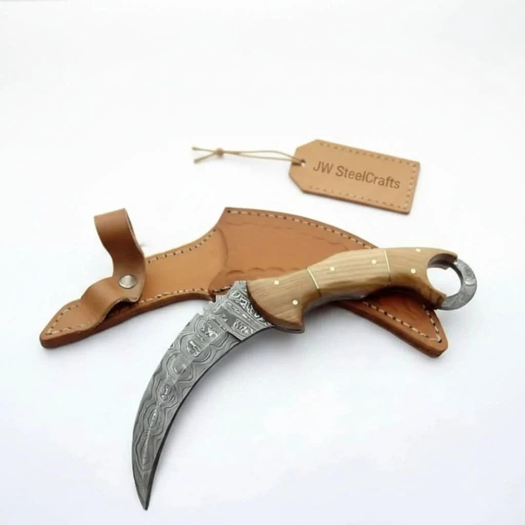 Custom Handmade Damascus Steel Full Tang Karambit Knife