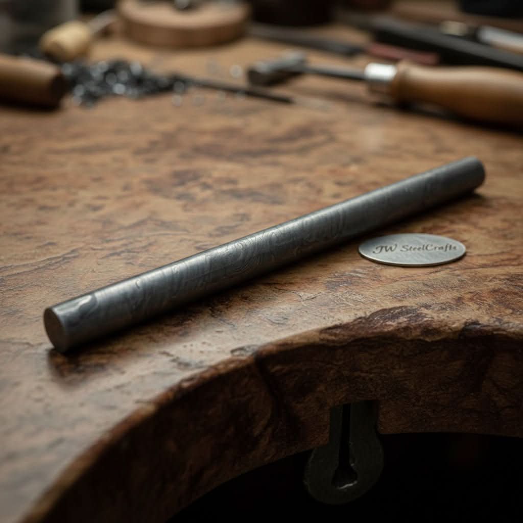 Damascus Steel Round Billet Rod For Guard , Rings And Jewelery Making/ Raw Materials for Jewelery DK-0126