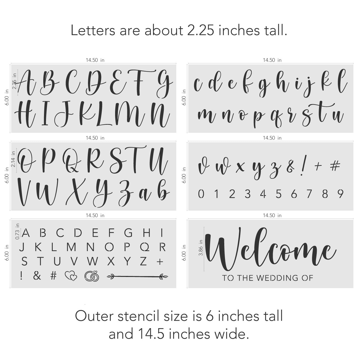 Wedding Stencils Set - Script Numbers, Letters, Symbols
