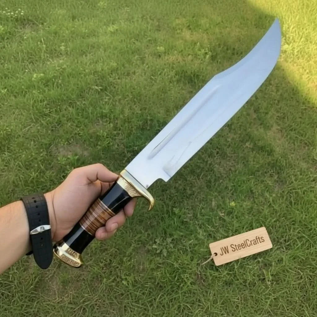 Dundee Clip Point Bowie Knife – Handmade 17 Inch Frontier Blade, Damascus or High Polish Steel | JW SteelCrafts