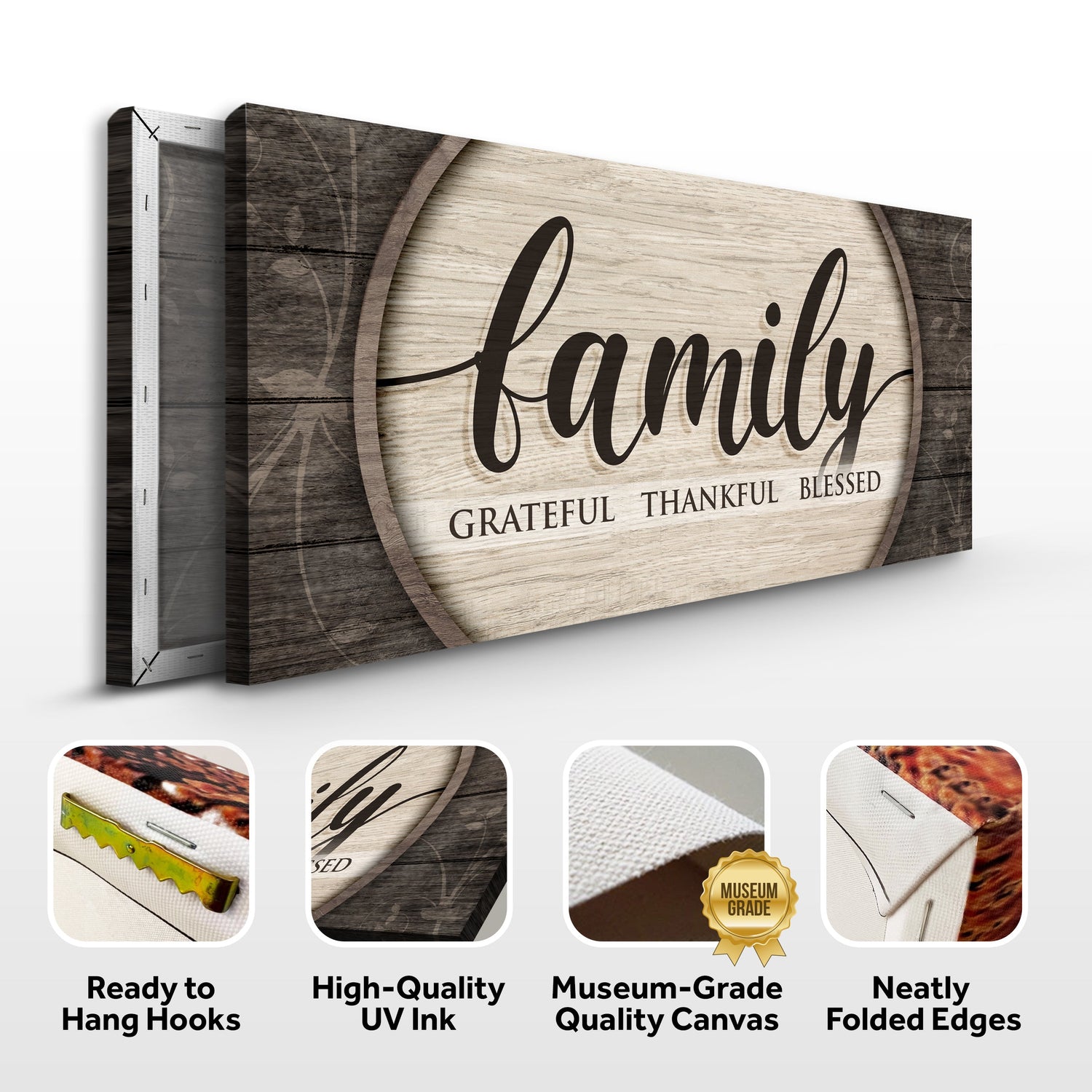 Grateful Thankful Blessed Family Sign