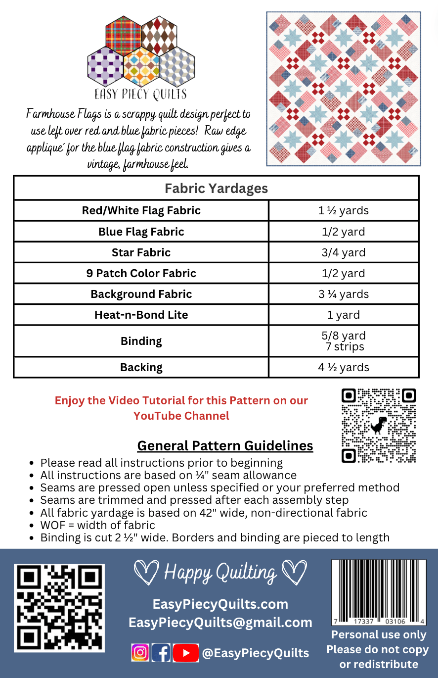 Farmhouse Flags Quilt Pattern - Paper Print Version