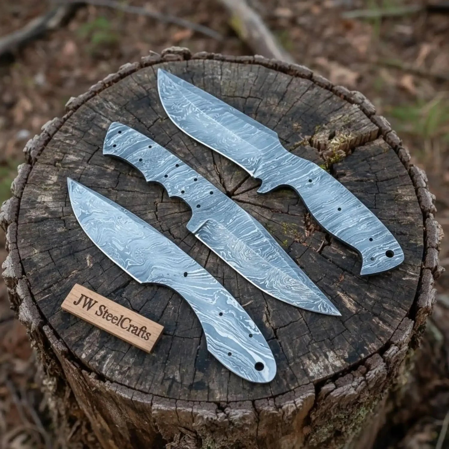 Damascus Knife Blanks Set 4.5 Inch Blades Fixed Blade DIY Trio