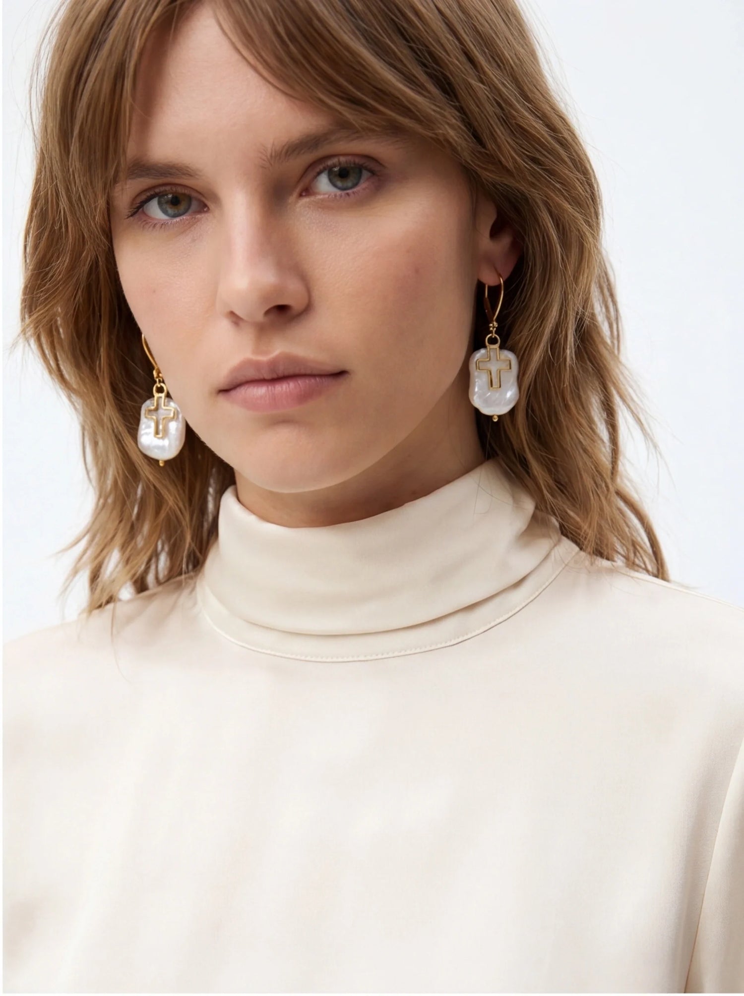 Baroque Pearl Cross Drop Earrings