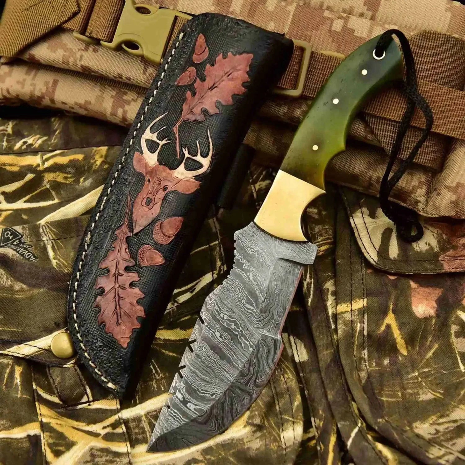 Damascus Steel Tracker Knife Multiple Handle Colors | JW SteelCrafts
