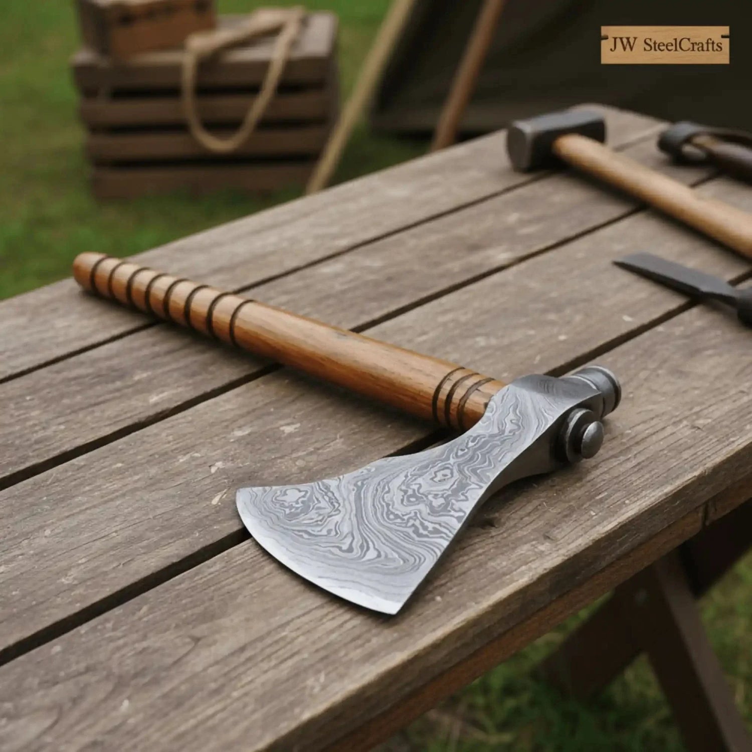 Beautiful handmade Damascus steel Smoking Axe