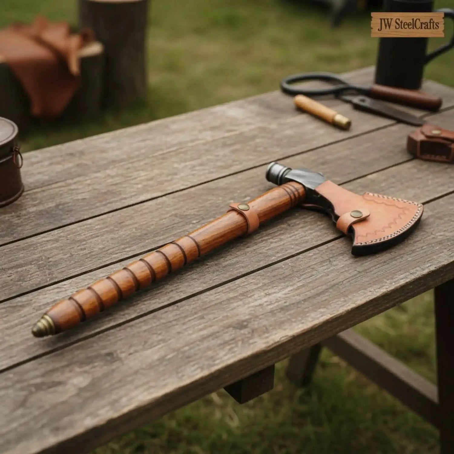 Beautiful handmade Damascus steel Smoking Axe